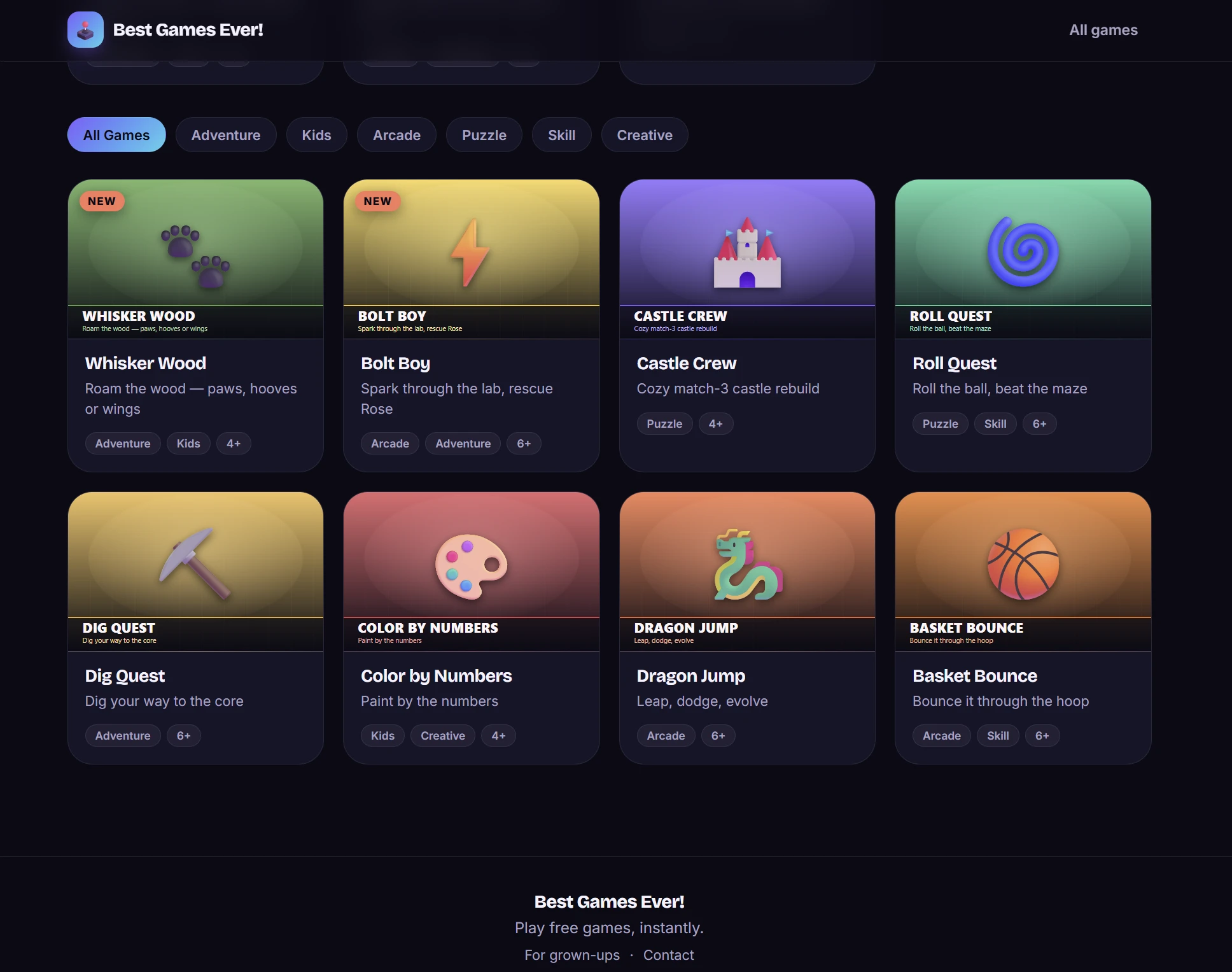 Best Games Ever — a free games platform Josh and his kids built together